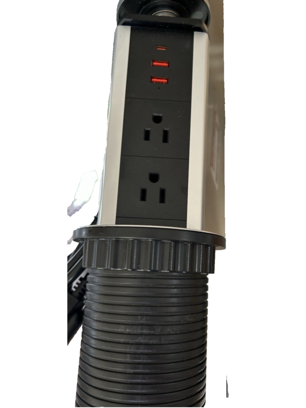 Pulling Pop Up Outlet 6 FT Extension Cord, 3 AC Outlets, Black and Silver